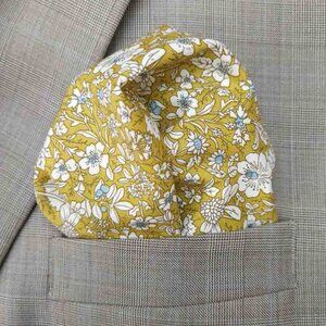 Gascoigne Pocket Square Cotton Floral Green Gold White Blue Men's